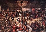 Crucifixion Paintings - Crucifixion [detail 1] by Jacopo Robusti Tintoretto